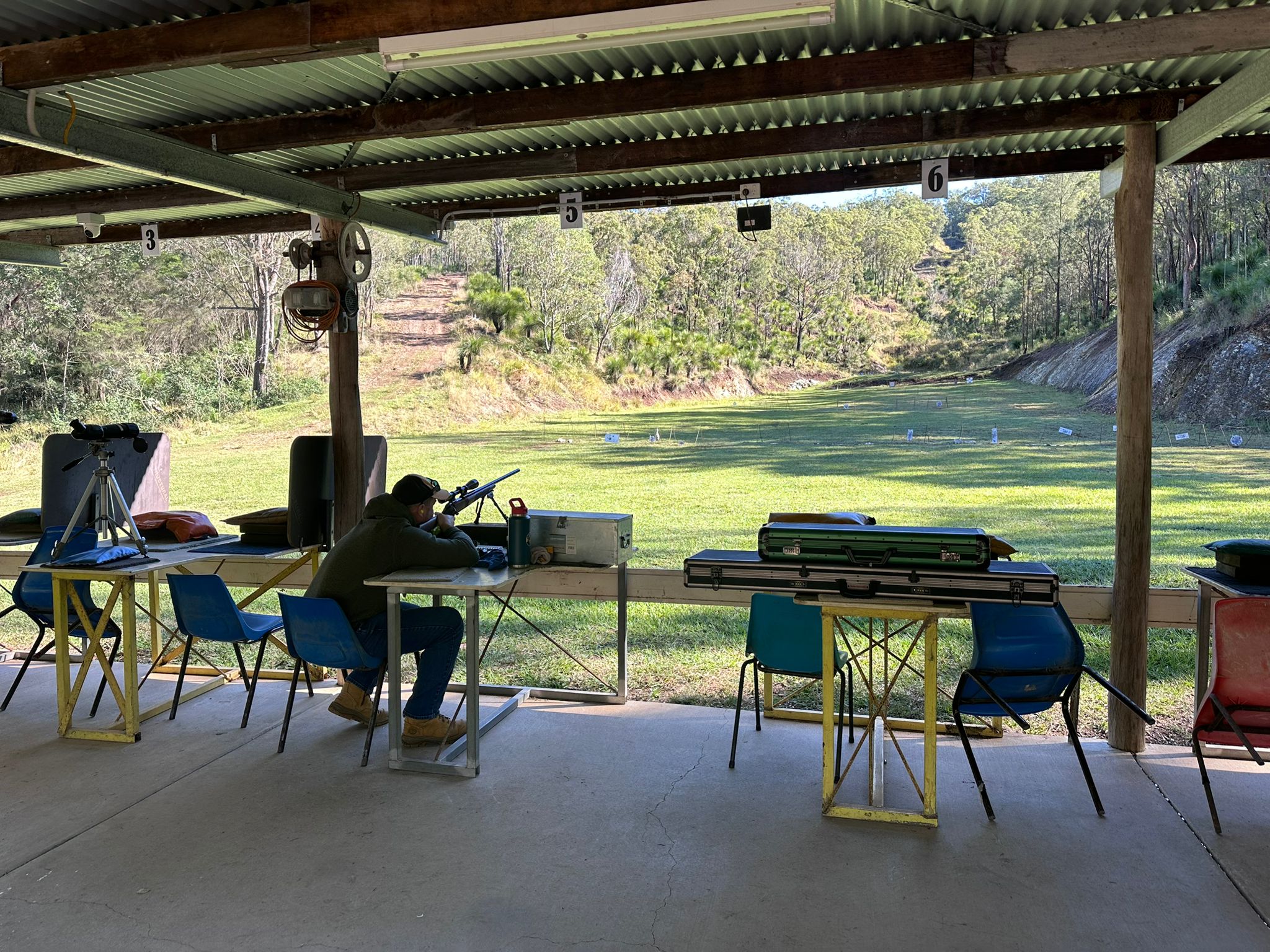 The covered shelter and seating area away from the firing line at Wattle Grove Park